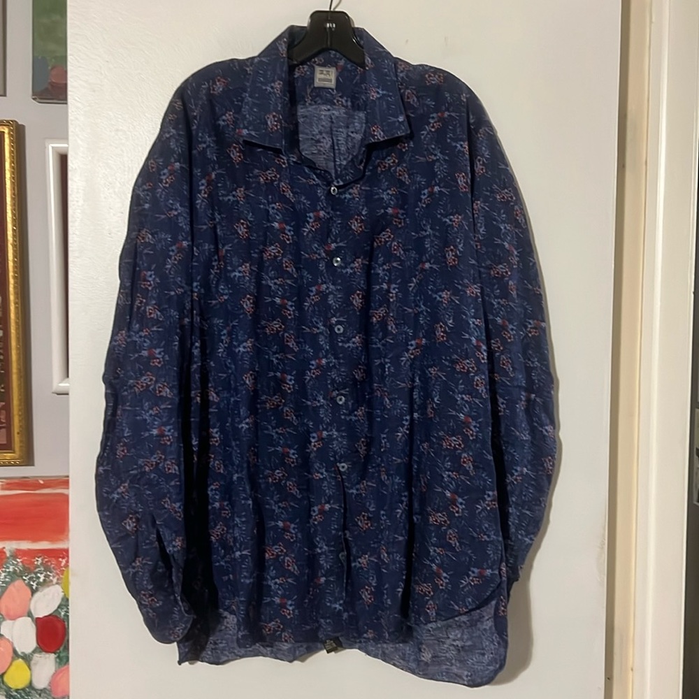 Ike Behar blue floral mens long sleeve shirt